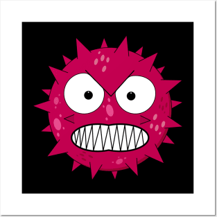 Angry red virus with fierce eyes Posters and Art